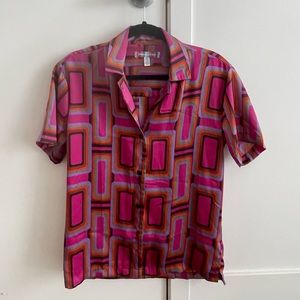 60s print satin short sleeve button up